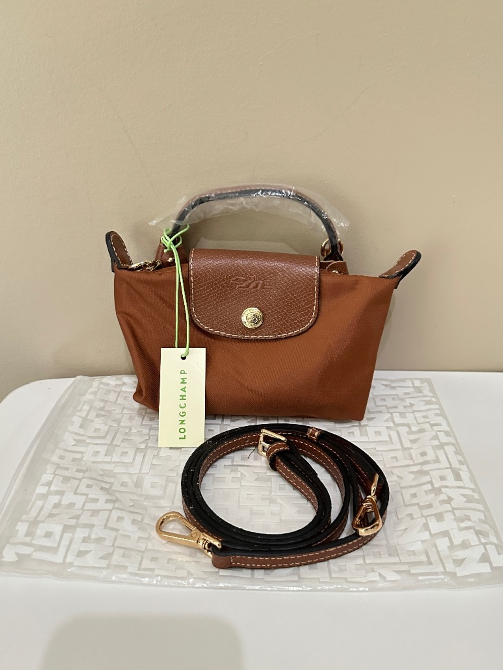 NWT Longchamp le pliage Brown Mini Micro Crossbody Hand Bag